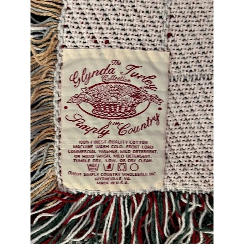 Vintage Glynda Turley‎ Simply Country Tapestry Blanket Green and Red floral